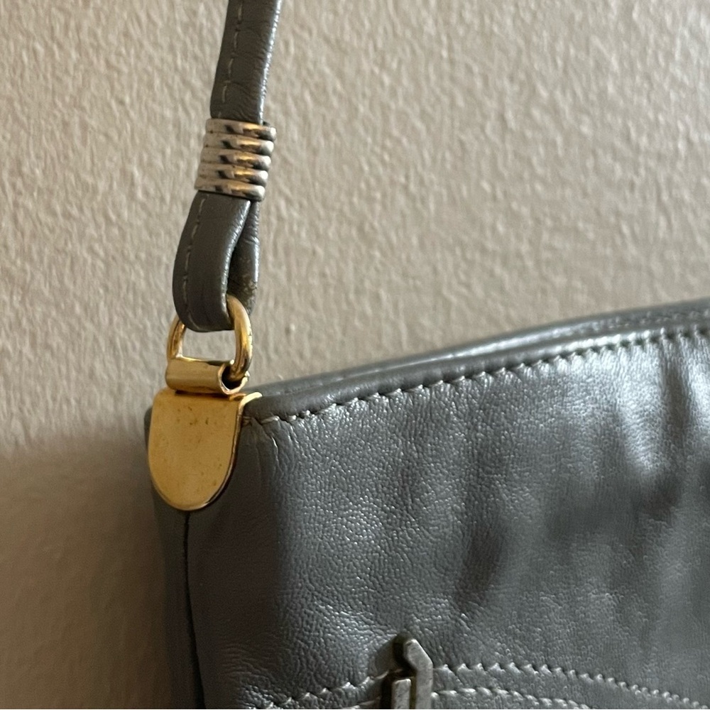 Vintage 80s Karnig Mann Grey Leather Handbag – Excellent Vintage Condition - Picture 4 of 15